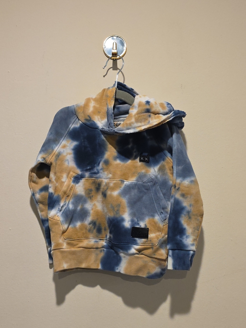 Munster Size 3 Kids Tie-Dye Hoodie Sweatshirt - Blue & Tan